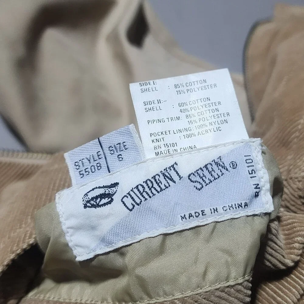 Vtg 90s Current Seen Reversible Corduroy Bomber Jacket Tan Beige Lined - Picture 12 of 13